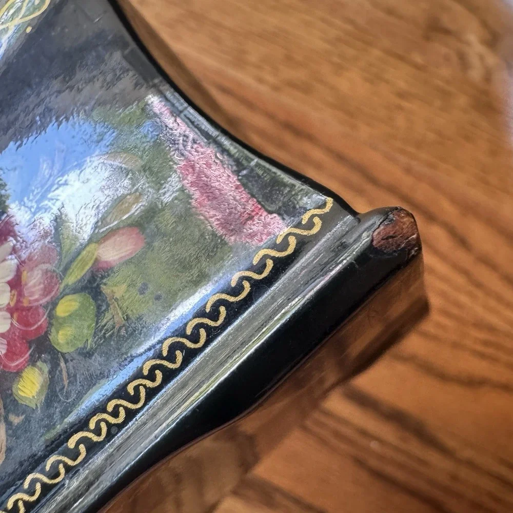 Vintage Russian Lacquer Box | Hand-painted Florals | Artist Signed | Fedoskino?